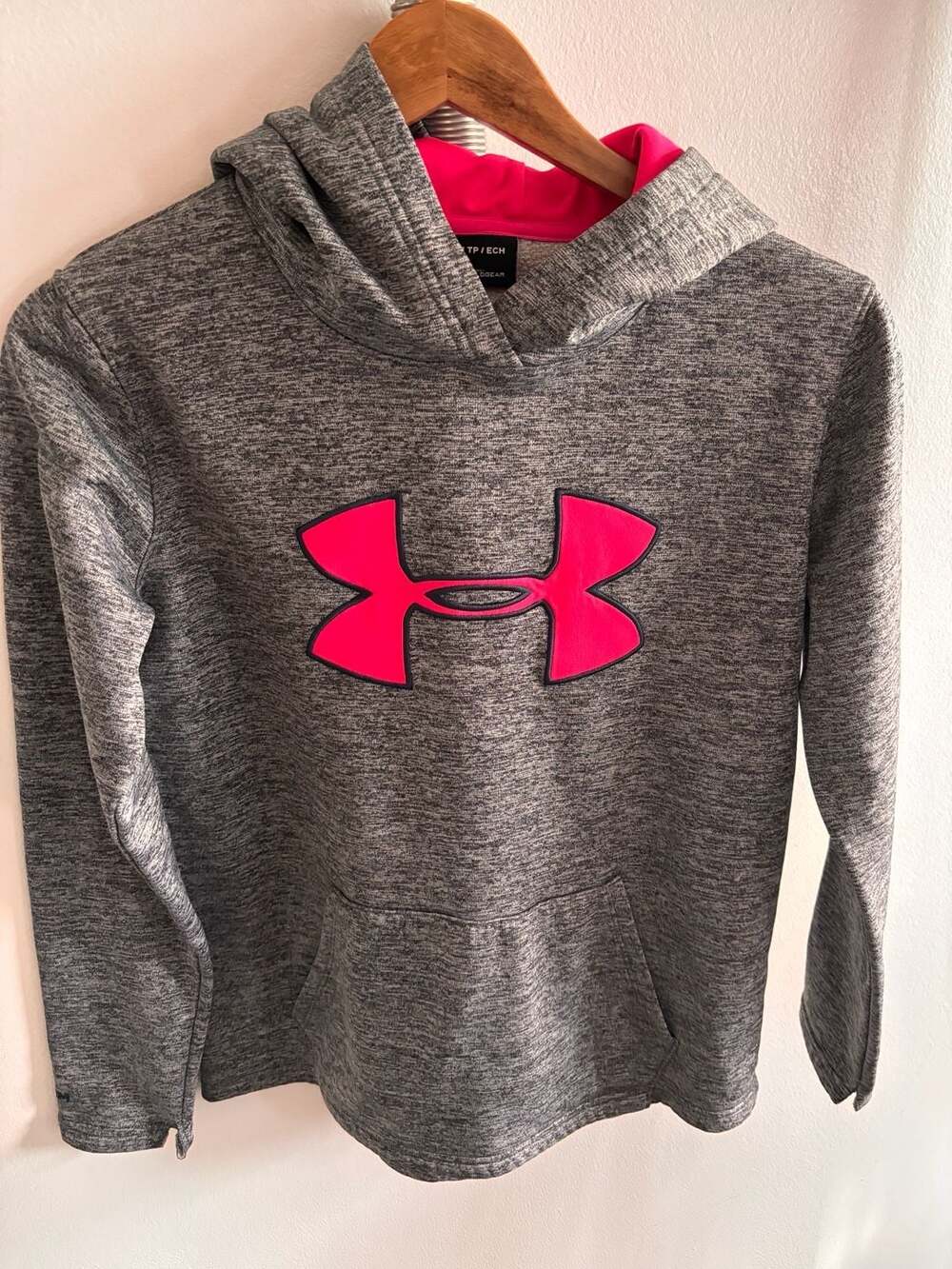 Under Armour Storm ColdGear Fleece Big Logo Pullover Hoodie Gray Pink XS